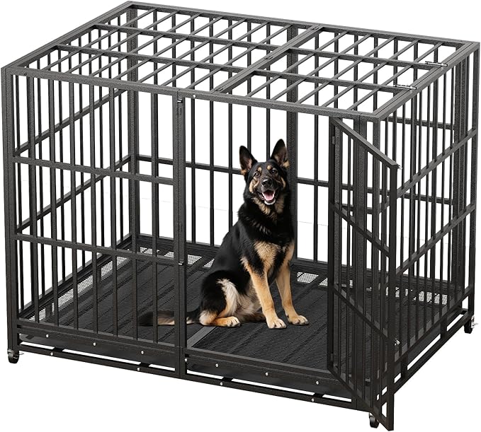 60 Inch Heavy Duty Dog Crate Indestructible XL Steel Escape Proof, Indoor High Anxiety Cage Kennel with Wheels, Removable Tray, Extra Large Kennel XL XXL