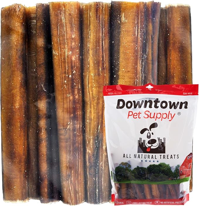 Downtown Pet Supply Jumbo Bully Sticks for Dogs - Natural Beef Chews, Low-Odor & Rawhide-Free, Long Lasting Dog Treats for Aggressive Chewers - Healthy, Safe & Delicious Chews Dogs Love (6" 10 Pack)