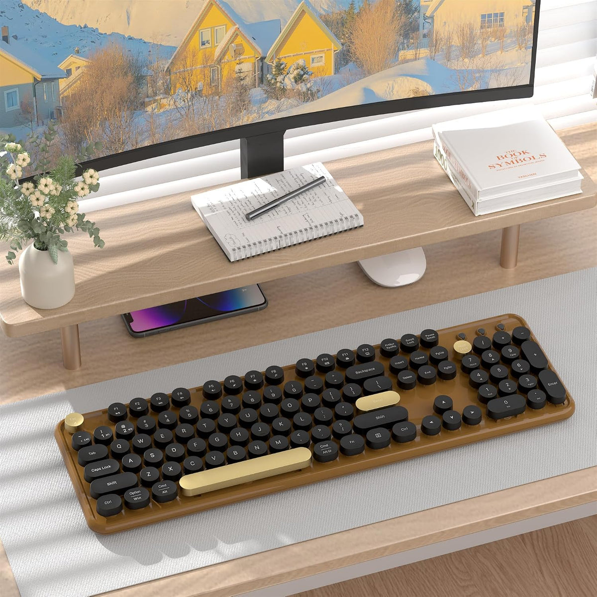 Colorful Wireless Bluetooth Keyboard (Black-Brown)