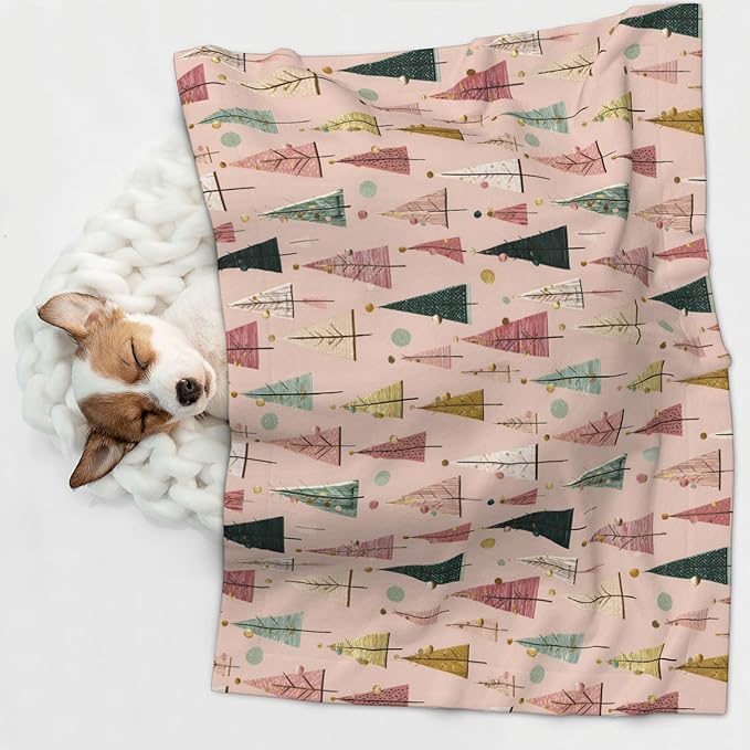 Waterproof Dog Blanket Soft Pet Blanket for Puppy Cat, Fleece Cat Throw Blankets for Furniture Bed Couch Sofa Reversible - Pastel Christmas Trees On Pink 5
