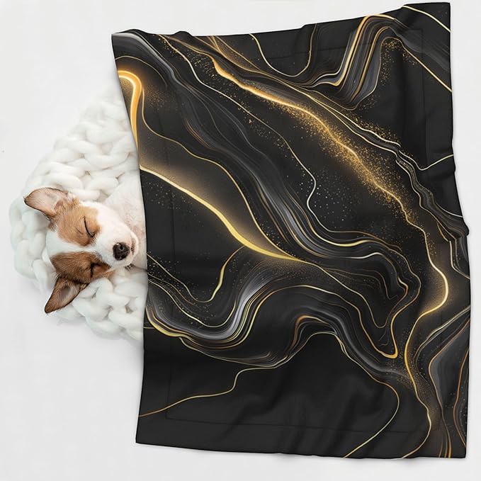Black Golden Blanket for Pet -Marble Throw Blanket 40x30 Couch Blankets for Puppy Dogs Cats