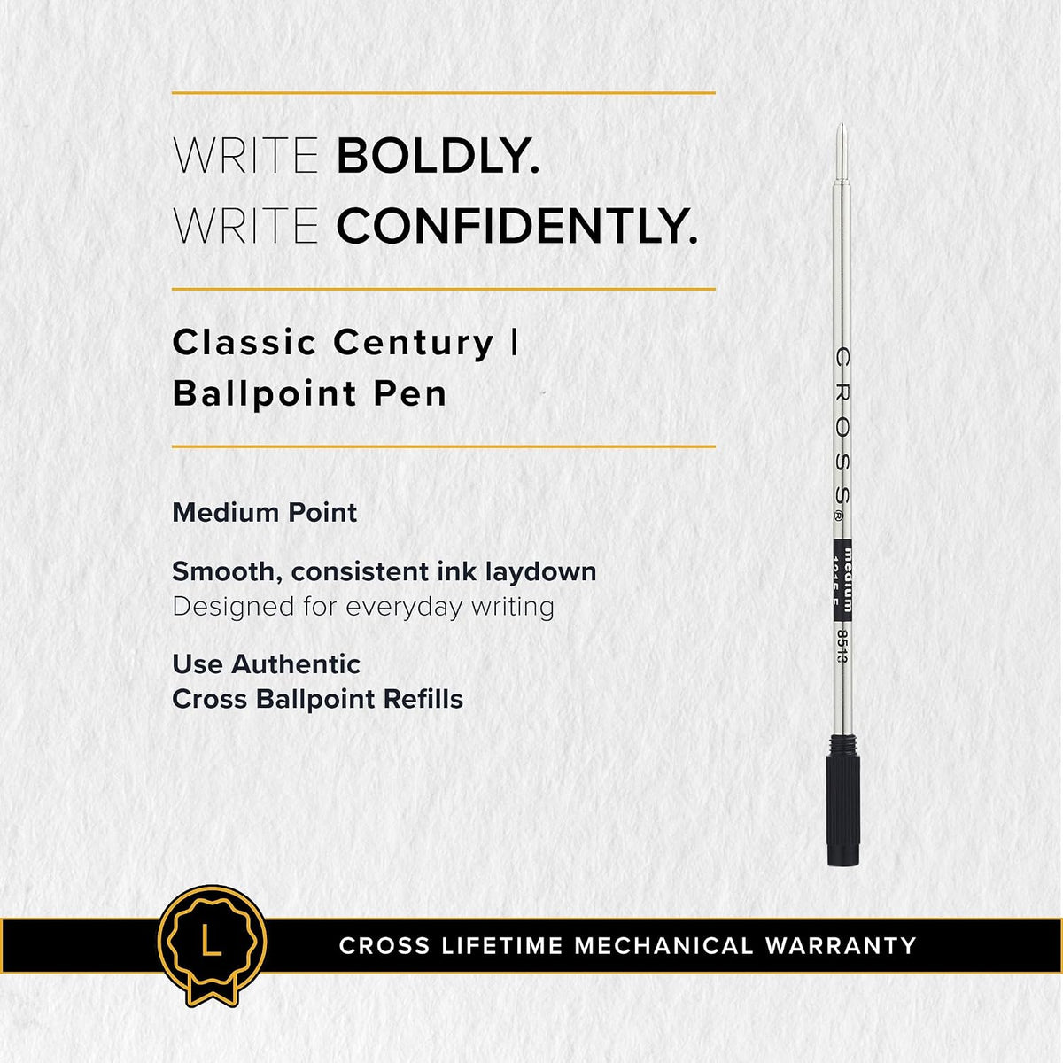 Cross Classic Century Lustrous Chrome Ballpoint Pen, Black Ink