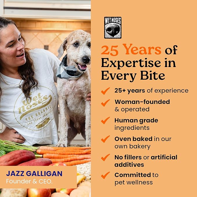 Wet Noses Organic Crunchy Dog Treats Grain Free – All-Natural, Human-Grade, Non-GMO, Healthy Training & Delicious Snacks for Dogs, for All Dog Sizes & Breeds – Carrot & Sweet Potato, 14oz (2 Pack)