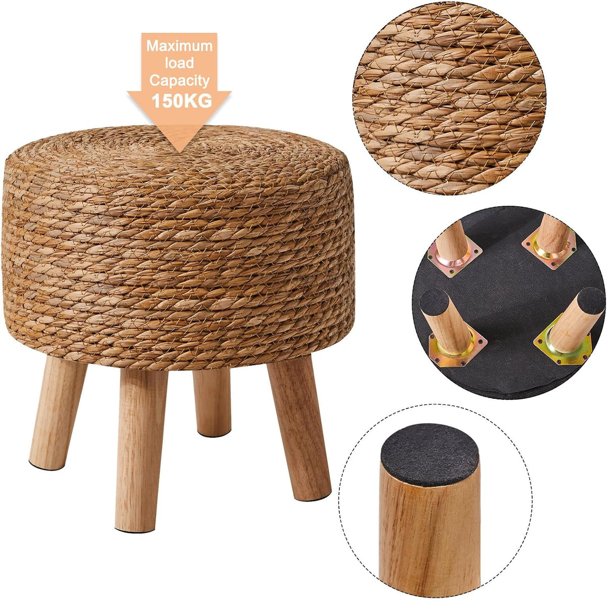 YMYNY Foot Stool, 12.6" Small Ottoman, Round Footrest,Natural HBD027N