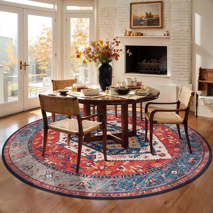 SERISSA Boho Round Area Rug, 5ft Washable Non-Slip Circle Rug, Ultra Soft