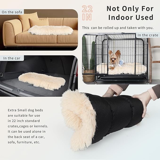nononfish Extra Small Dog Crate Bed, 22"x13", Faux Shag Fur, Non-Skid Bottom