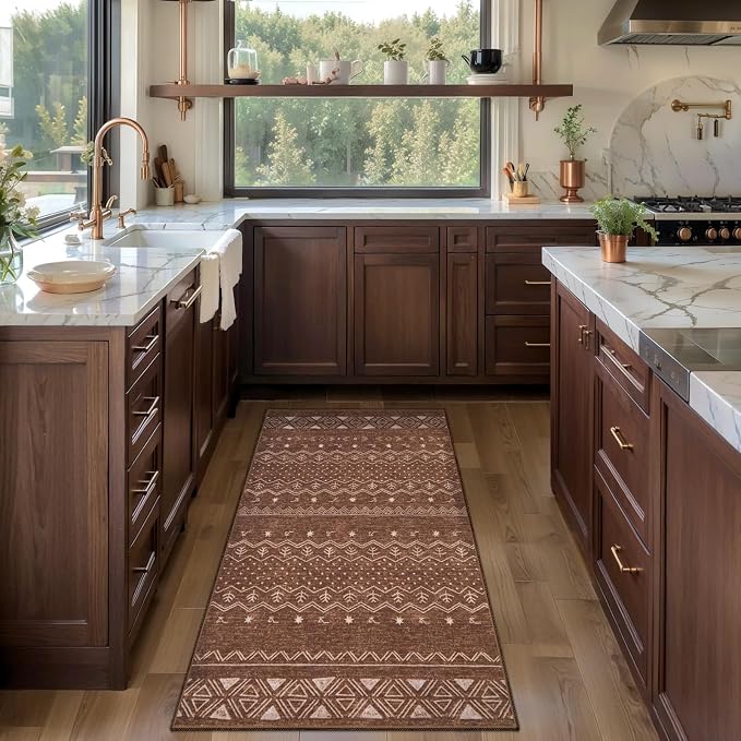 SERISSA 2x4 Rugs for Entryway, Washable Non-Slip Coffee Brown Small Runner Rug