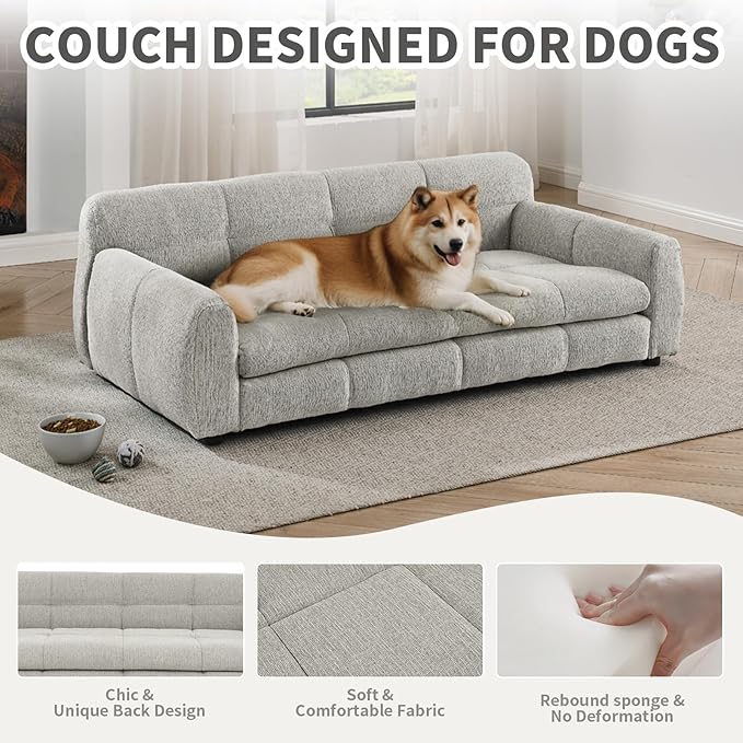 51" Soft and Comfortable Pet Bed for Large and Oversized Dogs, Durable Elevated Dog Sofa with Armrest and Backrest, Modern Linen Fabric Dog Couch,Beige