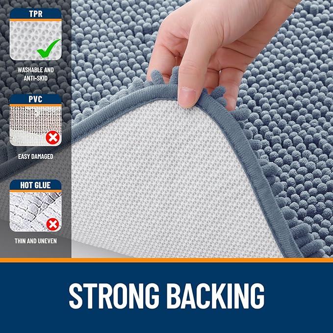 OLANLY Bathroom Rugs 34x21, Extra Soft Absorbent Chenille Bath Rugs, Rubber