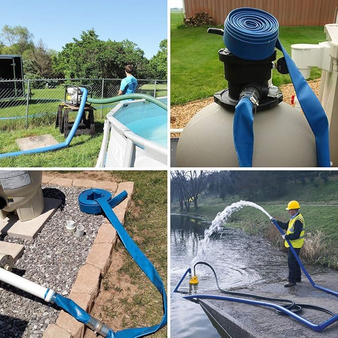 Eastrans 1-1/4''x100ft Blue PVC Lay-Flat Backwash Hose