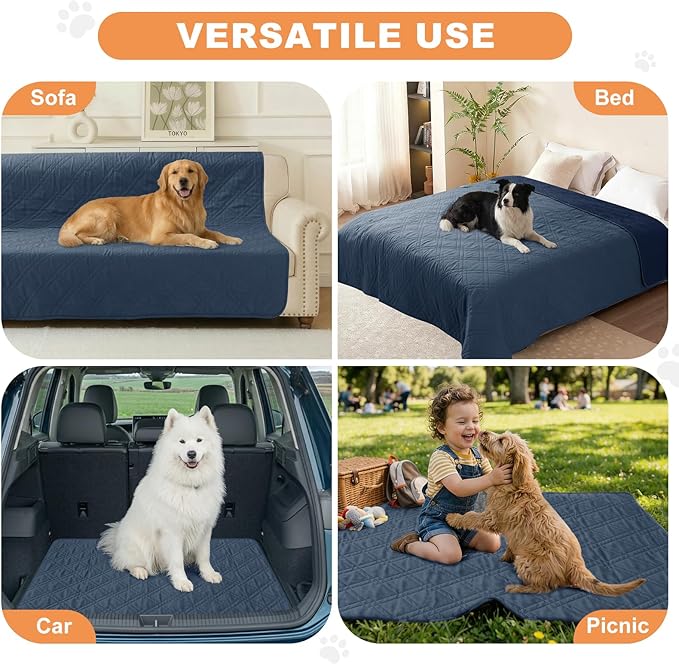 100% Waterproof Dog Couch Protector, Triple-Layer Waterproof Dog Bed Cover Pet Blanket Reversible 2-Tone Sofa Shield, Non-Slip Furniture Guard for Pets(68×82 Inch, Blue+Navy Blue)