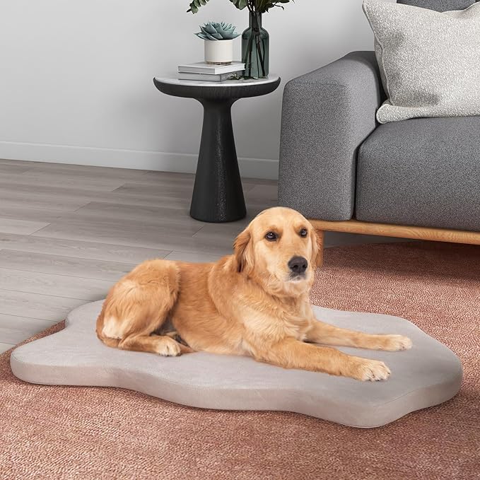 Giantex Memory Foam Dog Bed with Removable Washable Cover, Non-Slip Bottom, Egg Crate Foam Pet Sleeping Mat for Large Medium Dogs, 43 x 26 inch, Orthopedic Dog Bed Indoor Outdoor (Beige)
