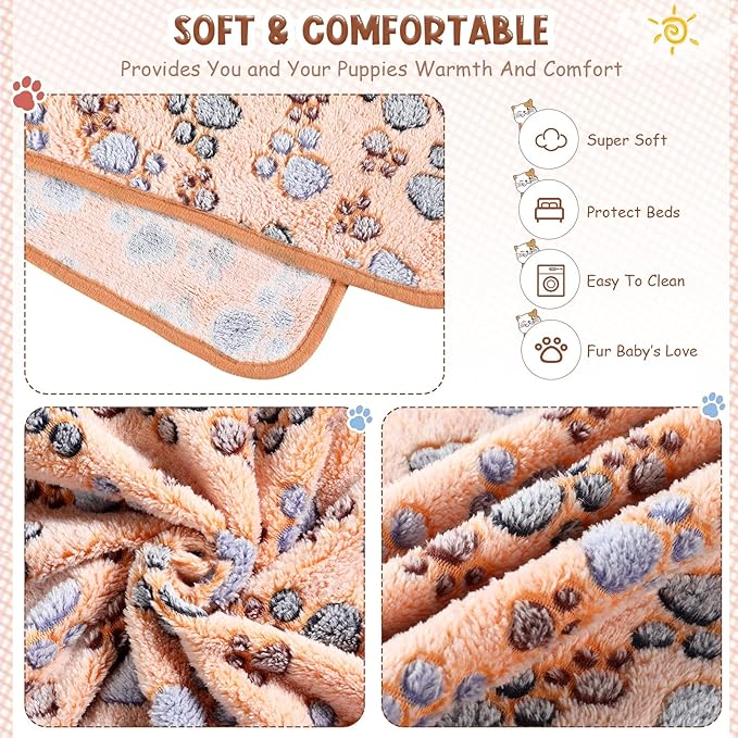 Tatuo 4 Pcs Dog Blanket for Pet Cat Blankets Indoor Puppy Teething Stuff Toys Paw Print Fleece Soft Blanket Sleep Mat for Guinea Pig Cage(White, Coffee, Pink, Purple,XXX-Large(51 x 63 Inch),Square)