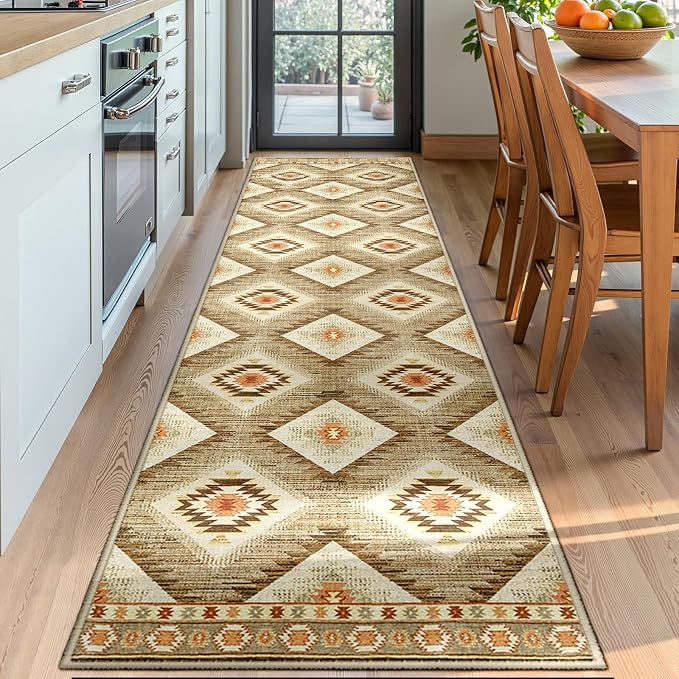 Area Rug 2x6 Rug Machine Washable Non-Slip Low Pile Print Pattern Western Rug