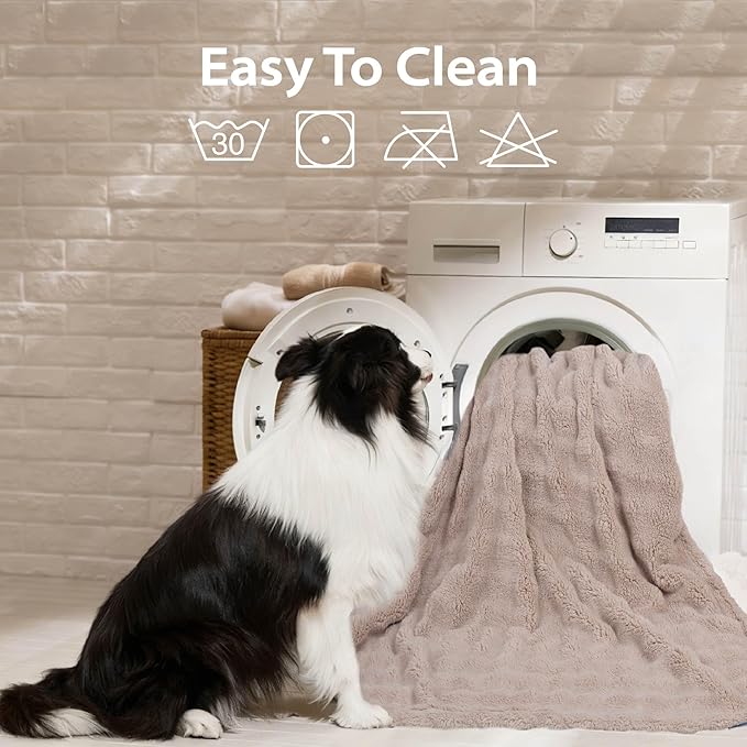 Dog Blankets Washable Pet Blanket - Fluffy Fuzzy Cat Puppy Blanket with Premium 300GSM 3D Fleece Bubble for Pet Kitten Doggy, Linen, 25x35IN