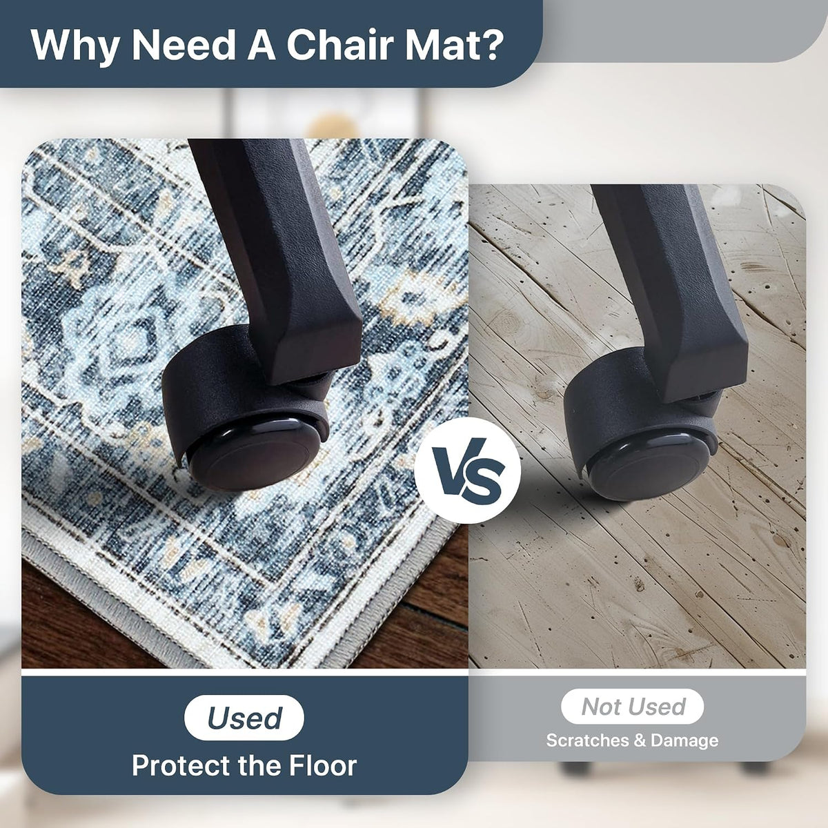 36"x48" Office Chair Mat for Hardwood Floor, Non-Slip Washable Blue