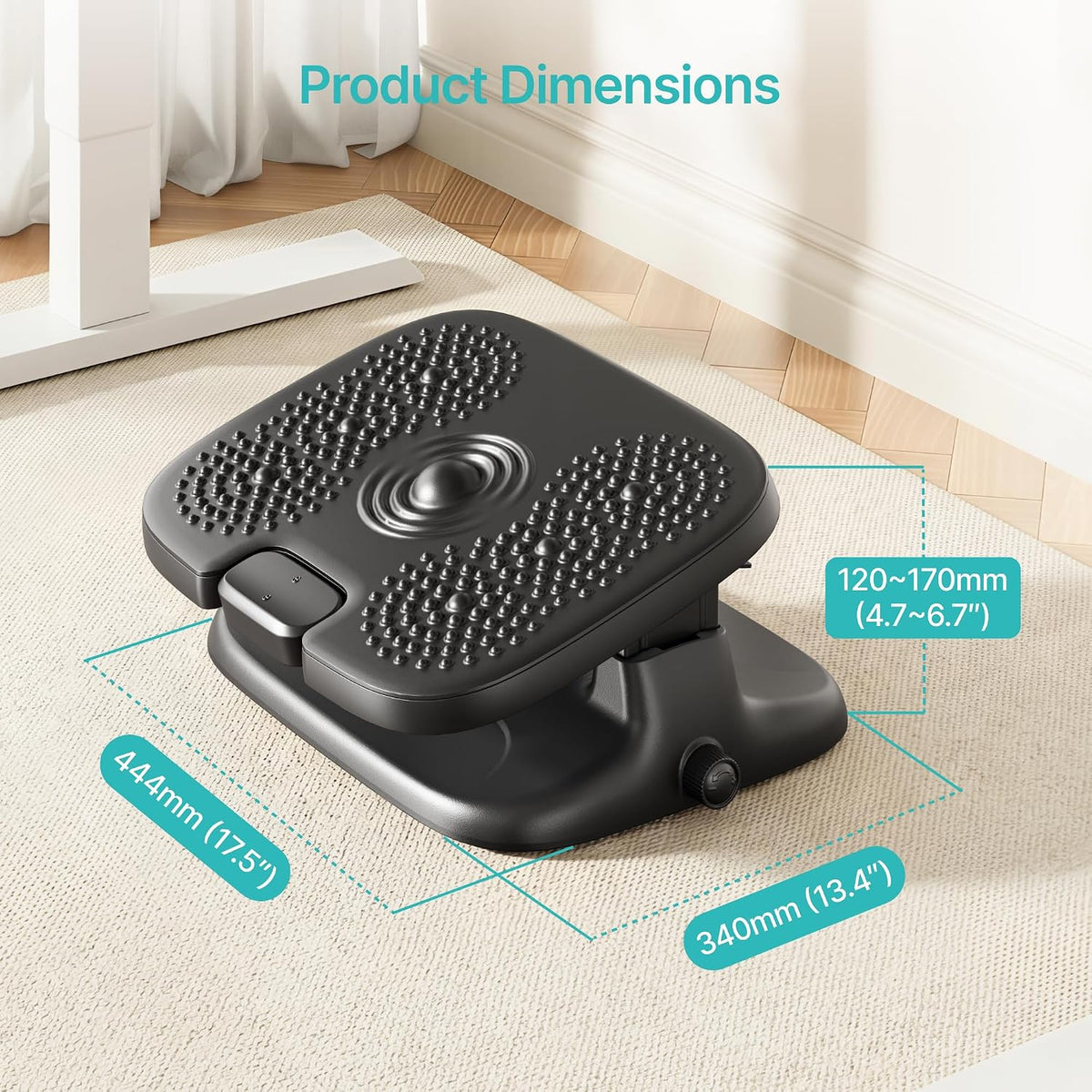 PEGZONE Foot Rest Under Desk with Massage, Ergonomic Stepless Adjustable