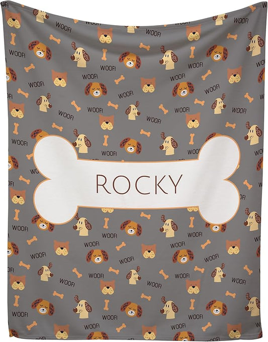 Prints Next Day – Custom 60" x 80" Fleece Pet Lightweight Blanket with Name - Gift for Dog or Cat Owners - Personalized Couch Throw - Puppy Patterned - Printed in America