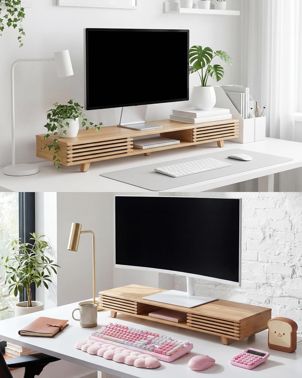 Computer Monitor Stand with Sliding Door,42 Inch,Bamboo