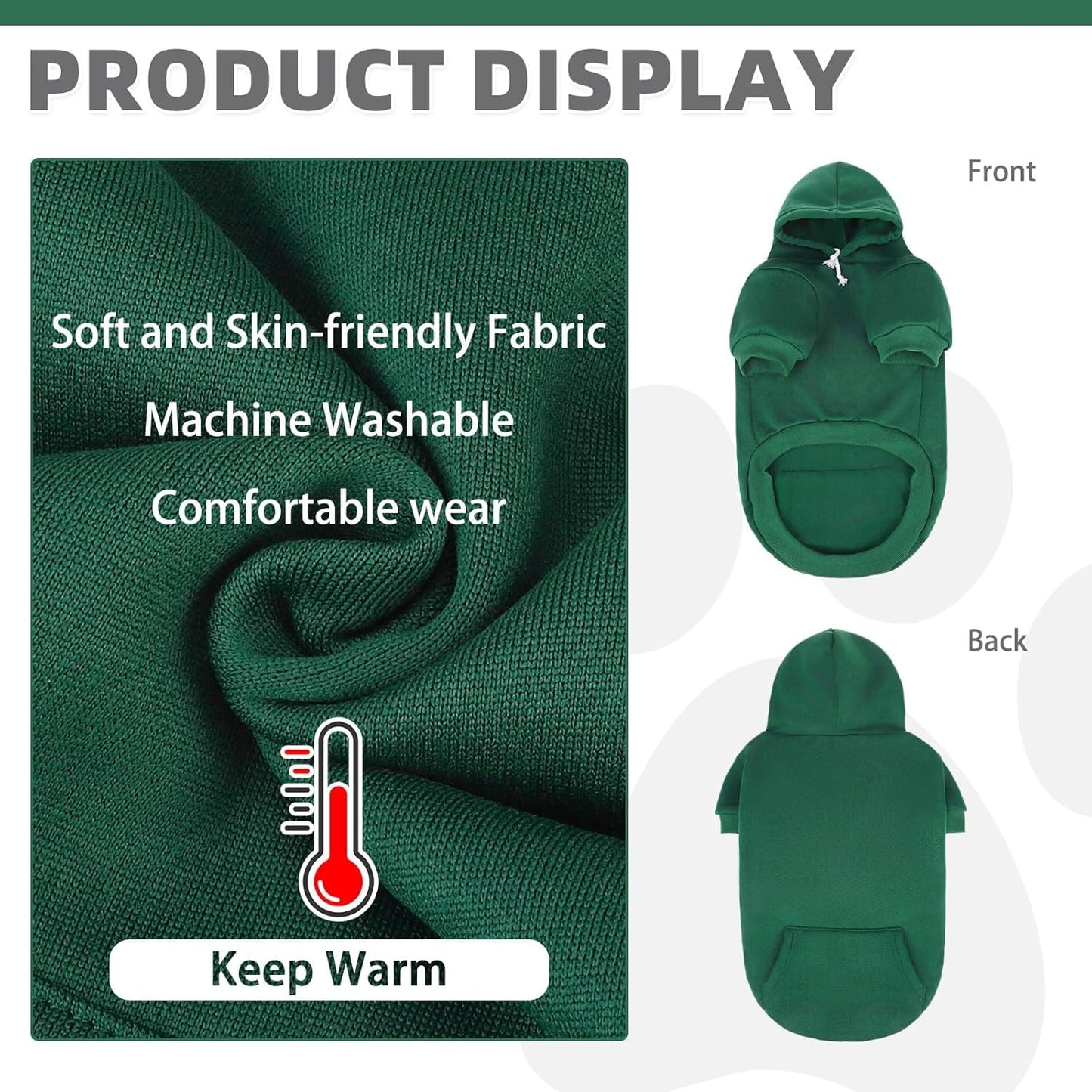 KOOLTAIL Basic Dog Hoodie - Soft & Warm Dog Hoodie Sweater with Leash Hole and Pocket, Dog Winter Coat, Cold Weather Clothes Sweatshirt for Small Medium Large Dogs Puppy Cat Boys Girls Deep Green M