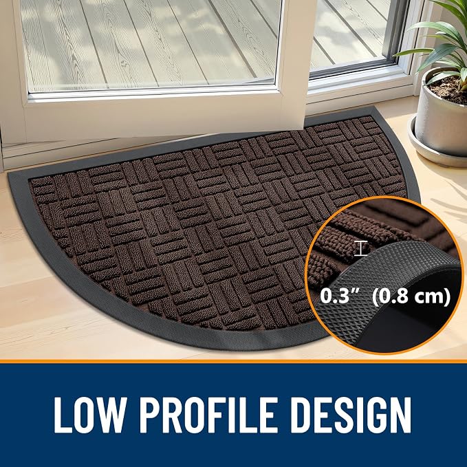 OLANLY Half Circle Door Mat Outside Entrance 29.5x17, Heavy Duty Sturdy Natural
