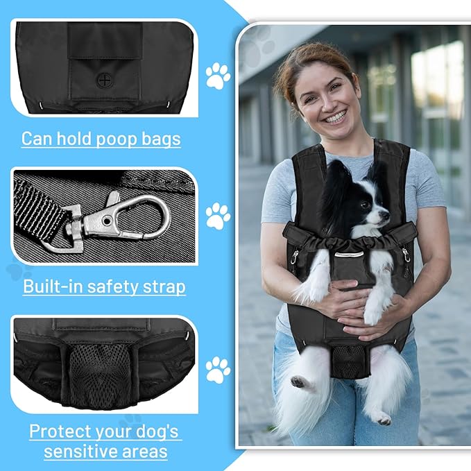 Petmolico Pet Dog Carrier Backpack, Adjustable Dog Legs-Out Front Backpack, Hands-Free Cat Pup Front Carrier Travel Bag, Easy-fit for Traveling Hiking for Small Medium Dogs, XL, Black