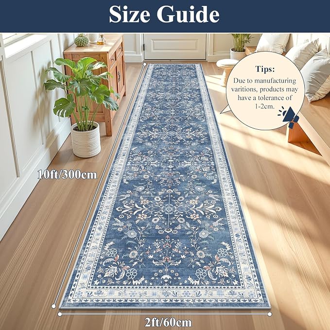 Yamaziot Washable Runner Rug 2x10 – Floral Non Slip Boho Hallway Runner Rug