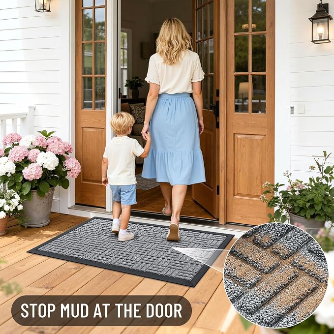 OLANLY Front Door Mat Outside Entrance 59x23, Heavy Duty Sturdy Natural Rubber