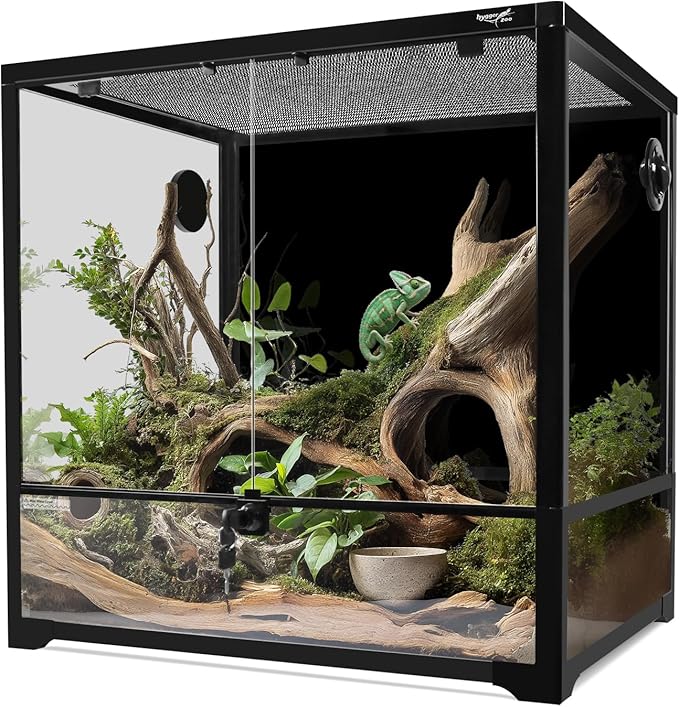 Glass Reptile Terrarium 24" x 18" x 24"FrontOpening Chameleon Cage ull View Glass Terrarium Tank with Double Hinge Door for Reptiles Amphibians, Bearded Dragon Gecko Lizard Snake