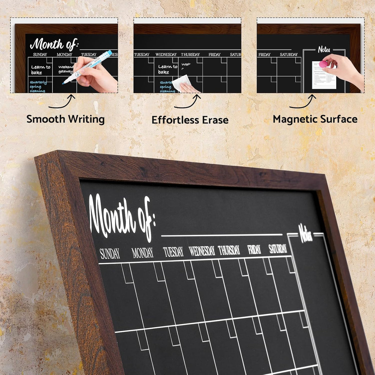 DOLLAR BOSS Chalkboard Calendar Corkboard Combo, 24" x 18" Rustic Brown