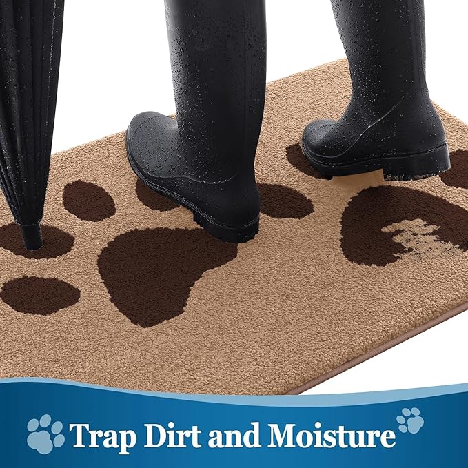 Buganda Dog Door Mat for Muddy Paws, Absorbent Dirt Trapper Washable Indoor Doormats, Non Slip Low-Profile Mud Mat for Dogs, Front Entrance Doormat for Inside Floor (36x24 Inches, Beige)