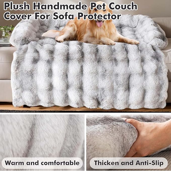 Pet Couch Covers for Sofa, Cat Dog Couch Cover Protector, Dog Bed Mat for Sofa Couch Furniture Protector Cream Square Plaid Cozy Dog Couch Cover