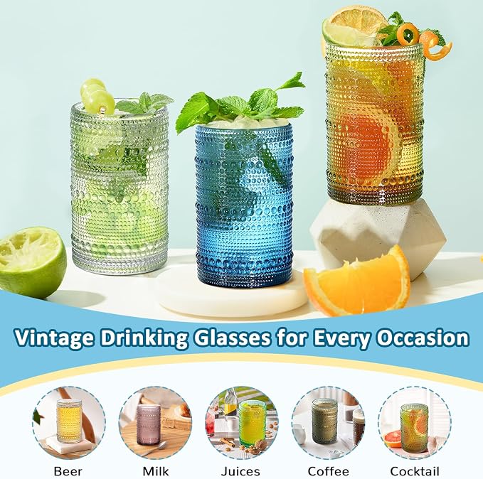 15 oz Colored Hobnail Drinking Glasses