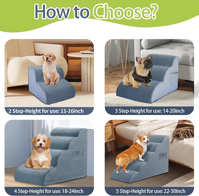 Dog Stairs for High Beds, 3-Step Dog Stairs & Steps 15.8" H for Small Dogs Cats pet to get on 16-20 inches Tall Couch/Chair/beds. 3 Tiers Pet Doggy Ramp Ladder with Non-Slip Bottom for Indoor Stairs