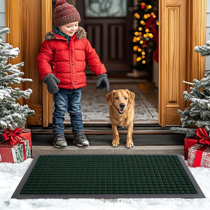 Smiry Front Door Mat Outside Entrance, Heavy Duty Natural Rubber Doormat