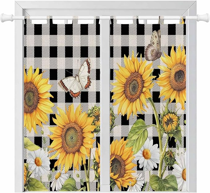 Sunflowers Bathroom Curtains 63 Inch Length, Window Curtains Tab Top