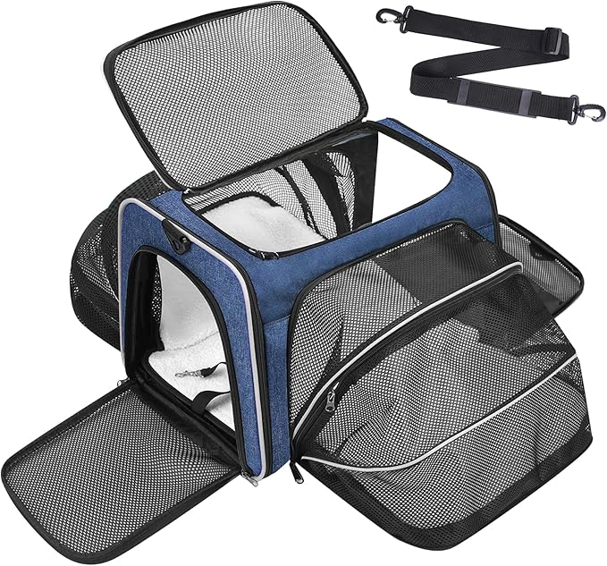 Premium Pet Carrier – Dog & Cat Travel Bag, Airline Approved, Soft-Sided Design for Small to Large Pets, TSA Compliant, Expandable & Collapsible (Blue)