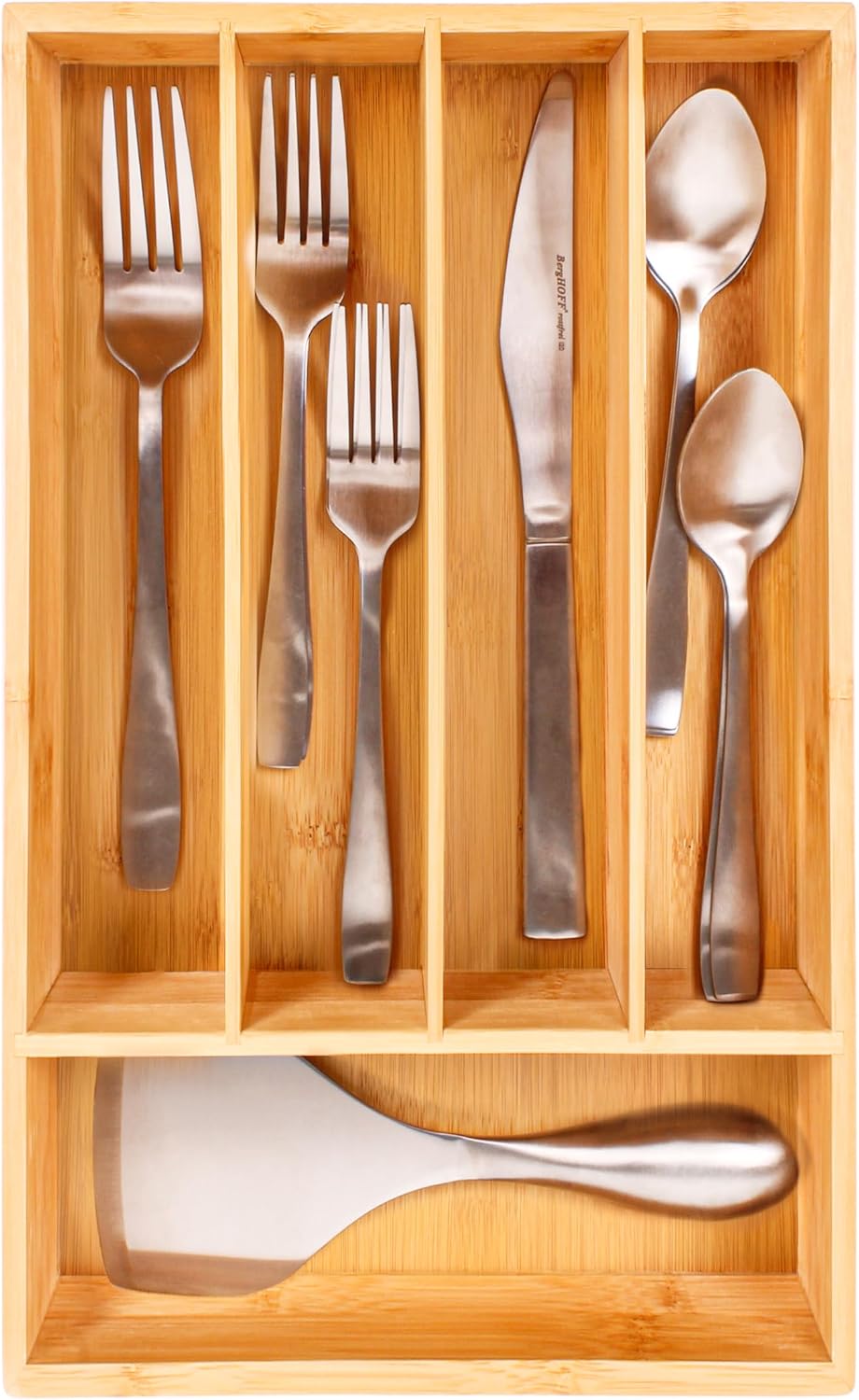 Berghoff Bamboo Kitchen Drawer Organizer, 5 Slot, 13.5"x8.25" Flatware Tray