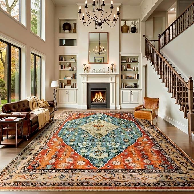 SERISSA Washable Rugs 9x12 Area Rugs, Large Non-Slip Boho Living Room Rug