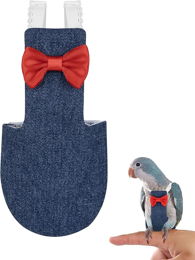 Parrot Flight Suit with Adjustable Straps & Diaper Harness - Bird Diaper with Elastic Training Rope, 1PCS, Denim Blue, S-Code