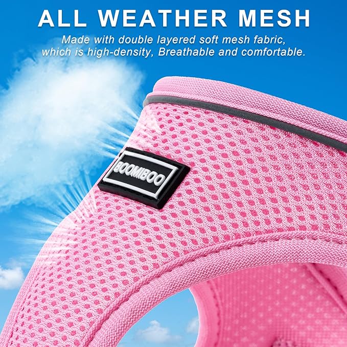 BOOMIBOO Dog Harness with Leash Set, No Pull Adjustable Reflective Step-in Puppy Pet Vest Harnesses for Small Medium Large Dogs and Cats,Blue Stripe L