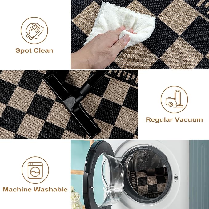 Checkered 2x6 Kitchen Runner Rug, Washable Rugs