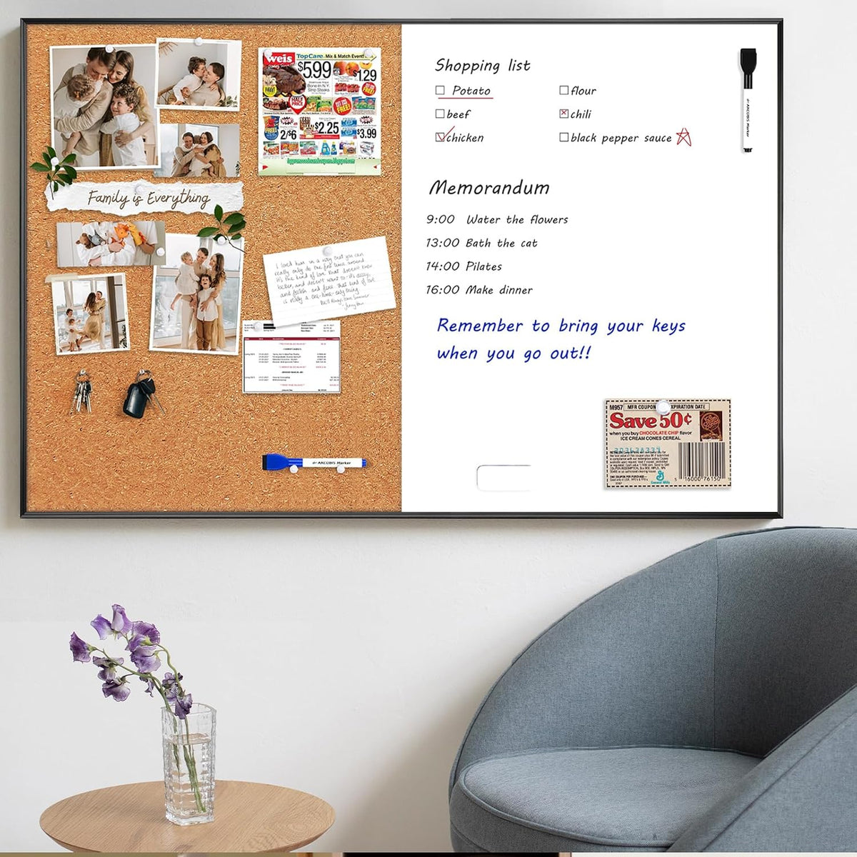 ARCOBIS Cork Board White Board Combo