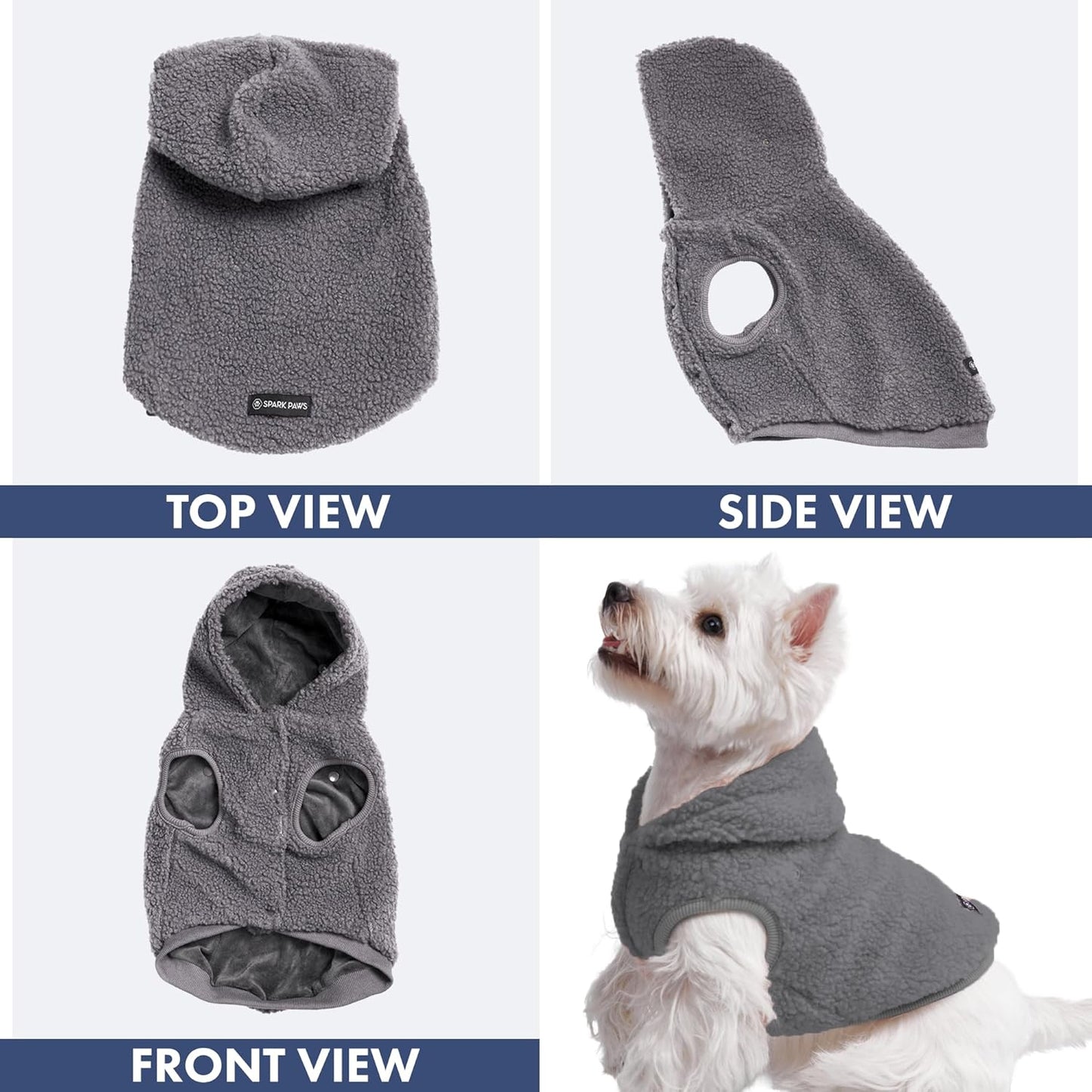 Spark Paws Teddy Dog Sweater, Sherpa Jacket Vest with Warm Fleece Lining, Winter Coat Suitable for Small Medium Large XL XXL Breeds - Grey - 4XL