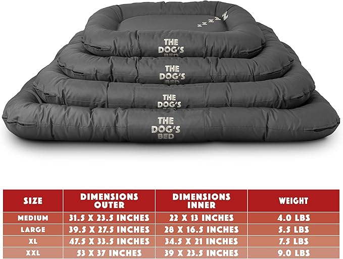 The Dog’s Bed Waterproof Dog Bed for Large Dogs, Grey – Durable Washable Dog Bed for Indoor & Outdoor Use, Tough Oxford Fabric, Removable Cover, Crate Kennel Car Travel Bed