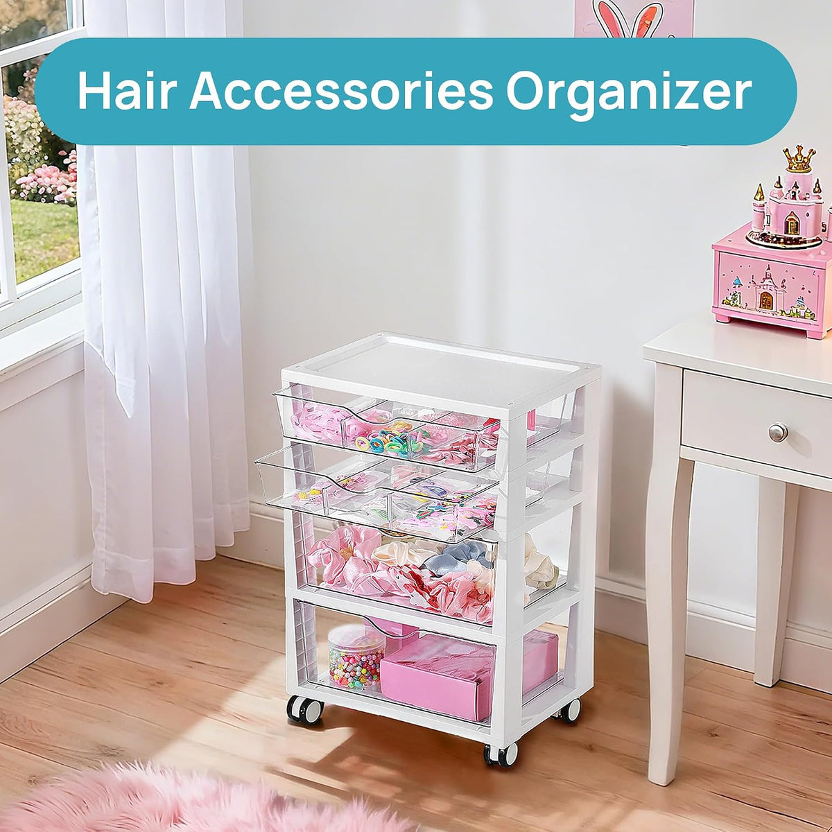 Vtopmart 4-Tier Plastic Drawer Storage Rolling Cart with Wheels