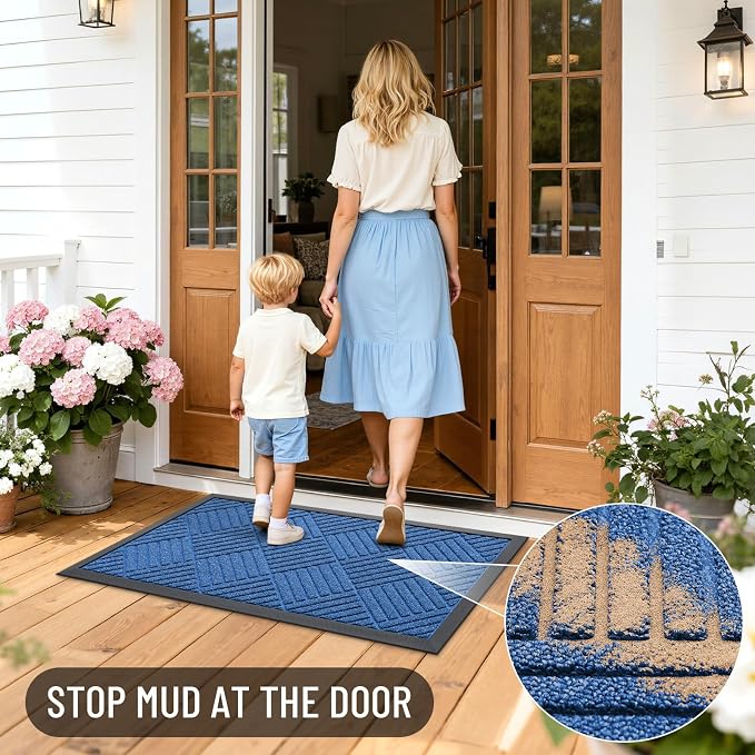 OLANLY Front Door Mat Outside Entrance 33x21, Heavy Duty Sturdy Natural Rubber