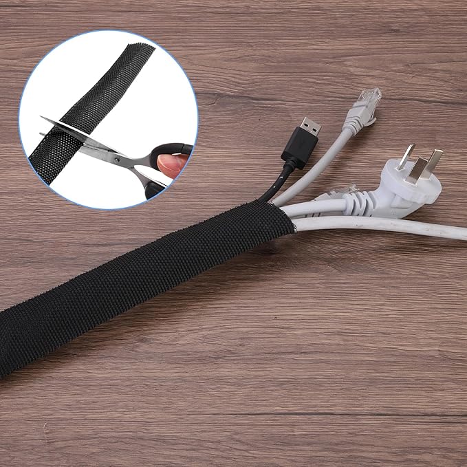 MECCANIXITY Braided Cable Sleeves Heat Shrinkable Fabric Sleeving, 7/8" 60ft Black 2:1 Ratio Heat Shrinkable Cord Protector for Harness Cable, Network Cable Protection, Cable Management