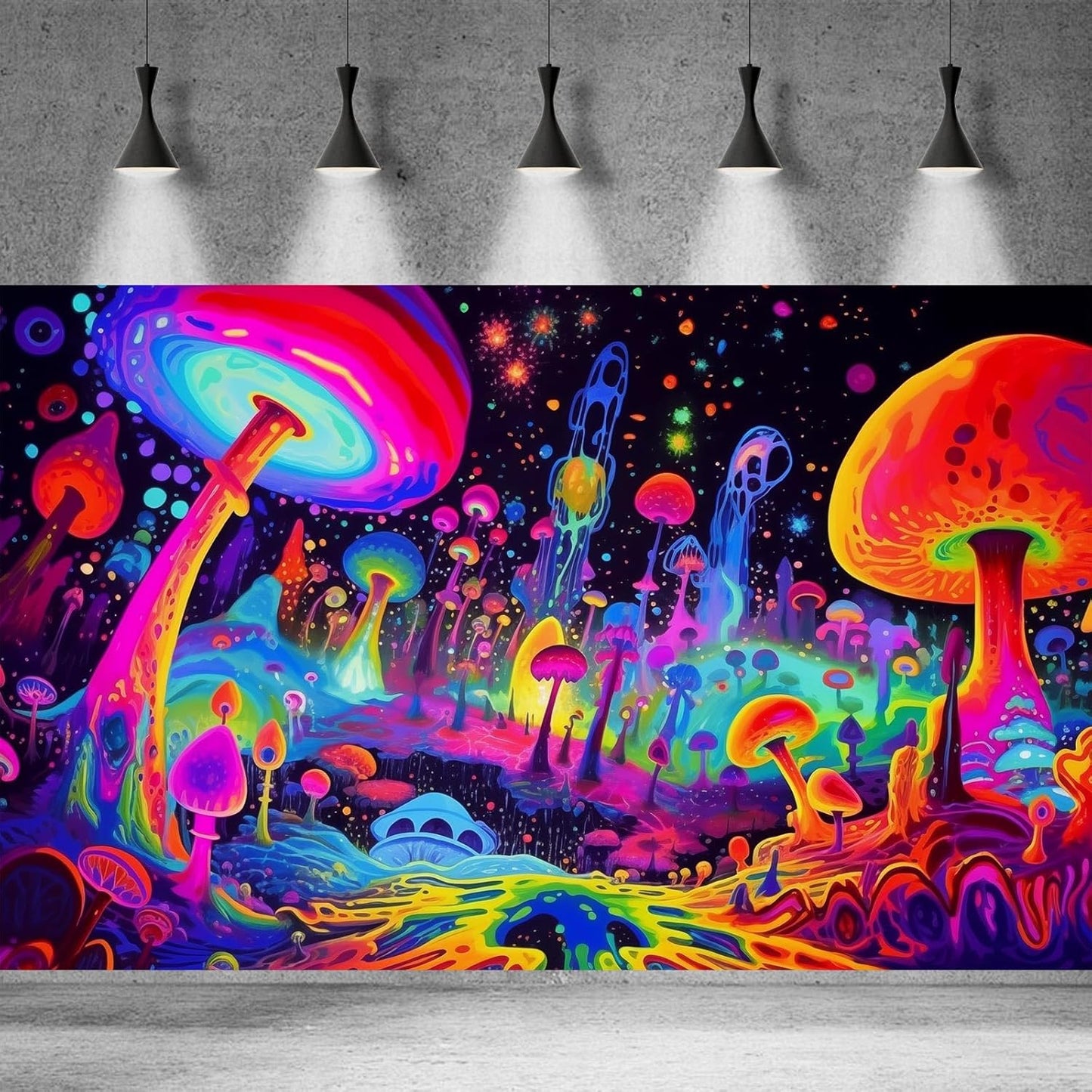 Fantasy Mushrooms Aquarium Background Abstract Mysterious Mushroom Landscape Terrarium Background Amazing Rainbow Mushrooms Theme Fish Tank Backdrop Poster Wallpaper Decorations Vinyl 48x20in