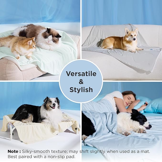 Bedsure Cooling Blanket for Medium Dogs with Breathable Air-Core Fill Q-MAX>0.4 - Dog Cooling Mat Soft, Lightweight Pet Cat Throw Cold Blanket Washable for Summer, Pearl Grey, 30x40